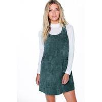 Cord Pinafore Dress - emerald