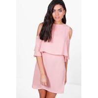 cold shoulder double layer dress dusky pink