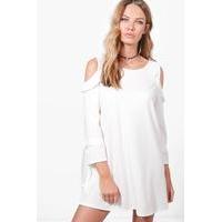 cold shoulder ruffle dress ivory