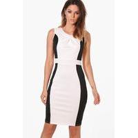 Contrast Pleat Front Midi Dress - cream