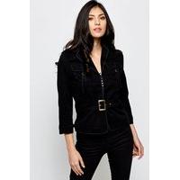 cotton blend buckle front jacket