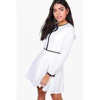 Contrast Tipping Tie Skater Dress - ivory