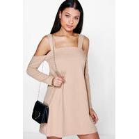 Cold Shoulder Pinafore Dress - stone