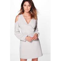 cold shoulder woven tailored dress silver