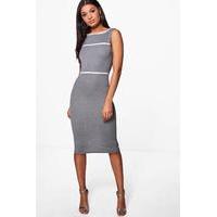 Contrast Trim Tailored Dress - grey