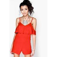 Cold Shoulder Ruffle Playsuit - rust