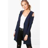 Cold Shoulder Tailored Duster - navy