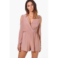 Cold Shoulder Slinky Playsuit - mocha