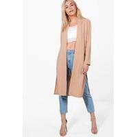 collarless woven duster camel