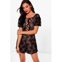 Contrast Lace Up Playsuit - black