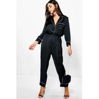 contrast piping pyjama style jumpsuit black