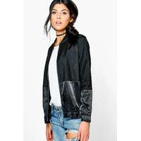 Contrast Panel Satin Bomber Jacket - black