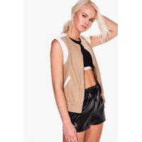 contrast panel gilet camel