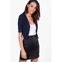 Collarless Crop Jacket - navy