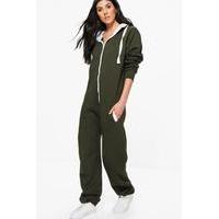 Contrast Pocket And Tie Zip Up Onesie - khaki