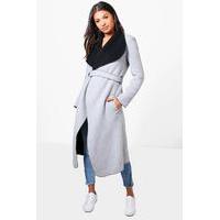 Contrast Wool Coat With D-Ring Fasten - grey