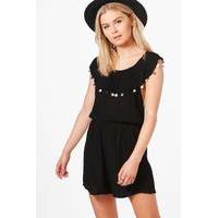 Coin Trim Strappy Playsuit - black