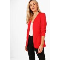 Collarless Tailored Lined Woven Blazer - red