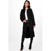 Collarless Edge To Edge Wool Coat - black