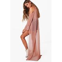 Cold Shoulder Frill Sleeve Mesh Kimono - rose