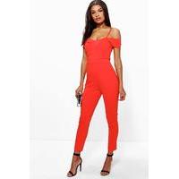 Cold Shoulder Jumpsuit - red