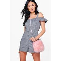 Cold Shoulder Gingham Playsuit - multi