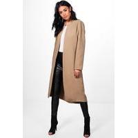 Collarless Edge To Edge Wool Coat - camel