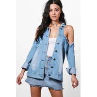 Cold Shoulder Denim Jacket - blue