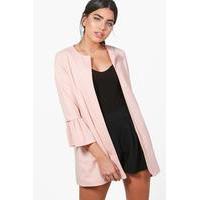 Collarless Ruffle Sleeve Blazer - blush