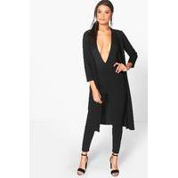 Collarless Scuba Crepe Duster - black