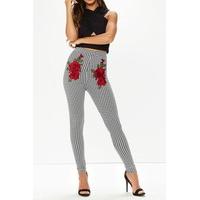 cody black gingham floral applique trousers