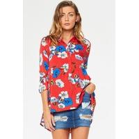 Courtney Red Floral Dip Hem Shirt