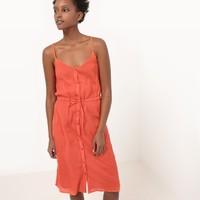 Cotton Crepe Dress with Shoestring Straps