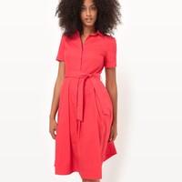 Cotton Tie Waist Shirt Dress