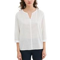 Cotton V-Neck Blouse with 3/4 Length Sleeves