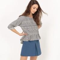 Cotton Striped Blouse with 3/4 Length Sleeves