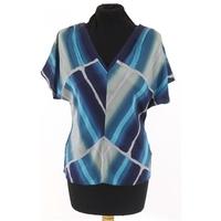 Coast Size 10 Silk Watercolour Blue And Grey V-Neck Blouse