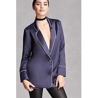 Contrast-Trim Satin Blazer