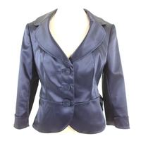 Coast Size 8 Navy Satin Evening Jacket with Belt in Midnight Blue