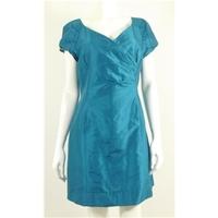 Coast Size 14 Teal Fitted Panel 100% Silk Dress with V Neckline