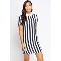 collar mono striped mini dress