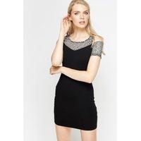 cold shoulder mesh mini bodycon dress