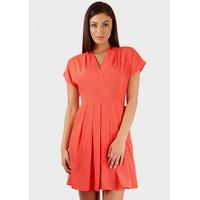 Coral Cross Over Belted Dress