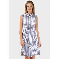 collar stripe tie front dress