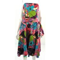 Coast Size 12 Coral Pink Strapless Summer Dress With Vibrant Multicoloured Floral Print