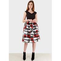 contrast 2 in 1 dress with red rose floral organza stripe skirt