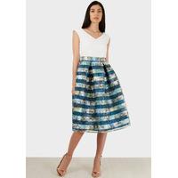 Contrast 2 in 1 Dress With Aqua Floral Organza Stripe Skirt