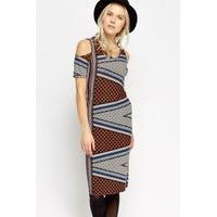 Cold Shoulder Multi Print Dress