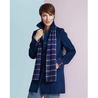 coat with check trim and scarf