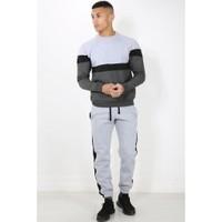 Contrast Block Panel Crew Neck Tracksuit